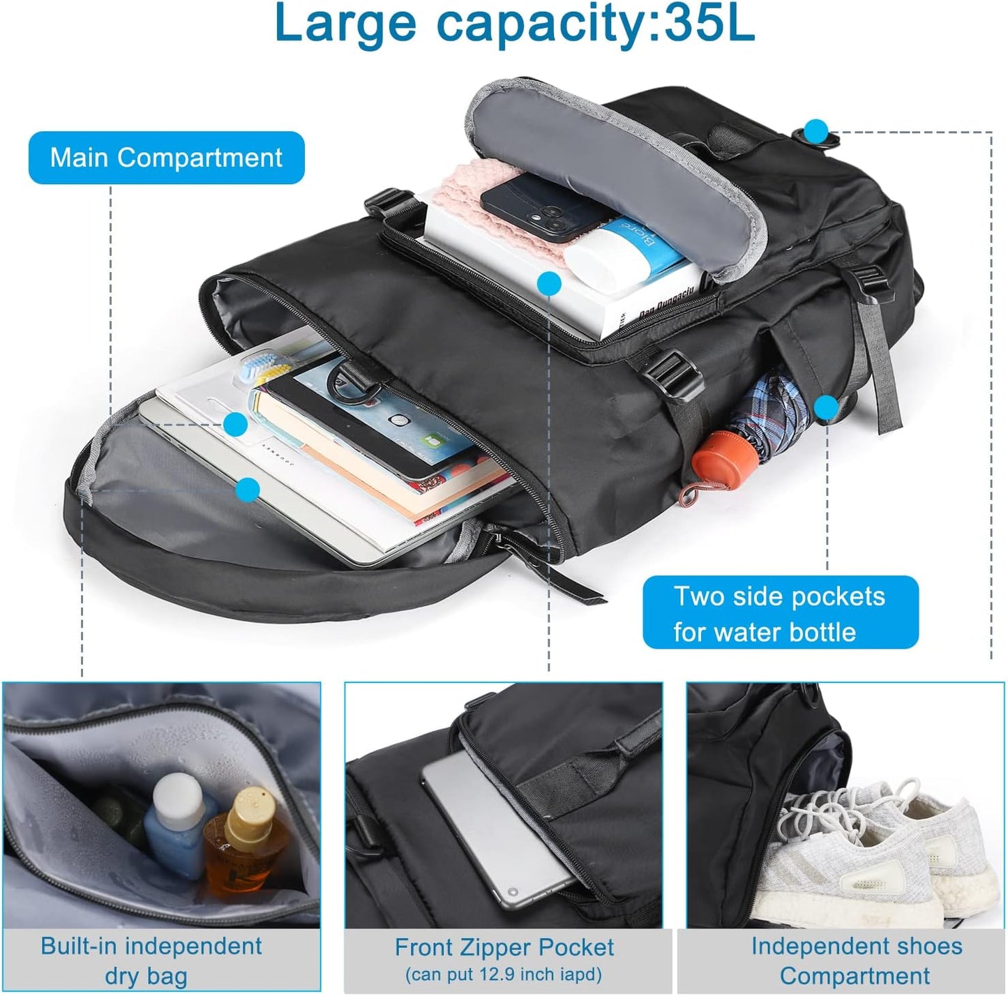 حقيبة رياضية ذات سعة كبيرة متعددة الوظائف